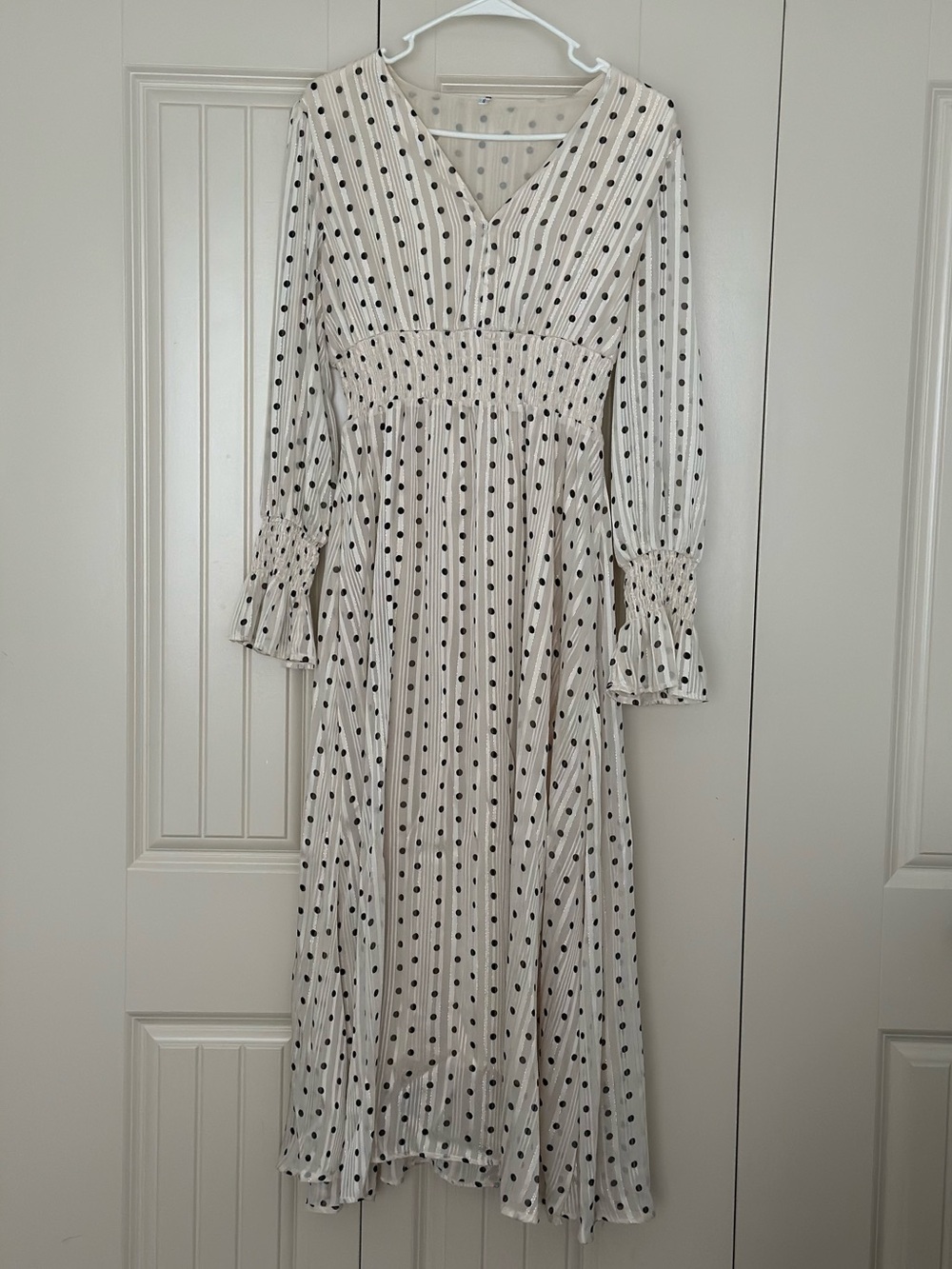 Polka Dot Long Sleeve V-Neck Dress